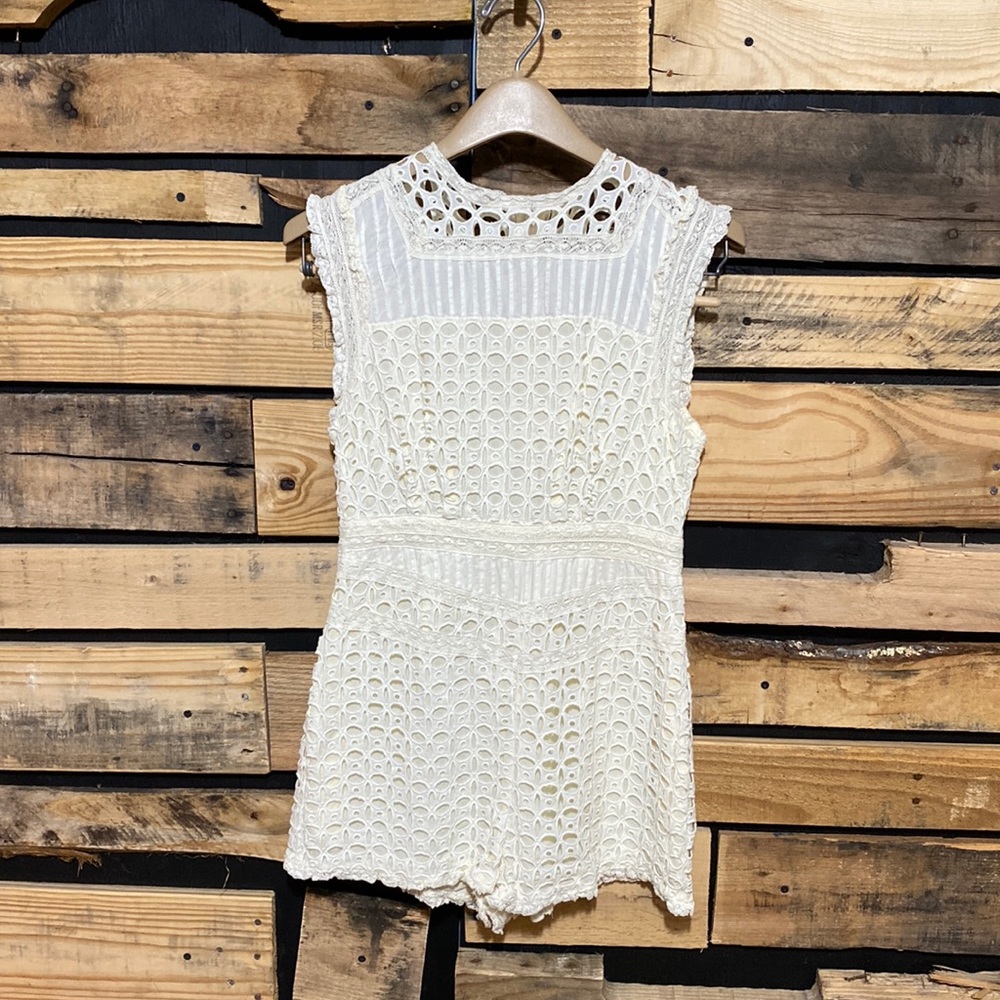 Free People Womens‎ Victoria Sleeveless Lace-Trim Romper Size 4